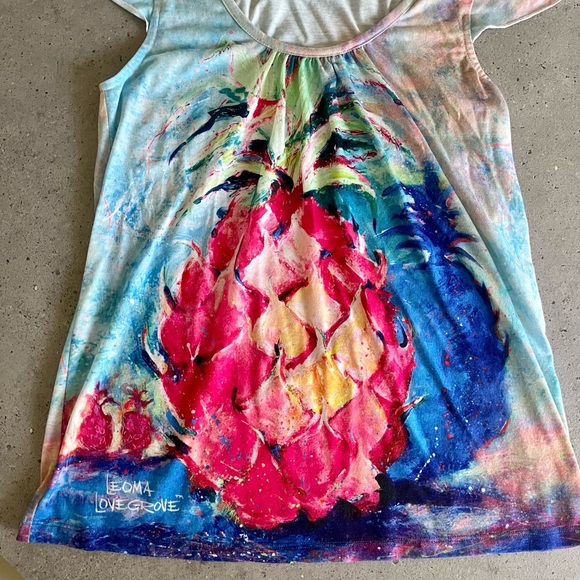 Tops - Leoma Lovegrove Small Blue Pineapple Slight Sleeve Too
